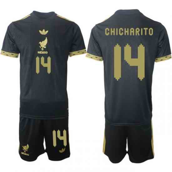 Men Mexico 2025 Soccer Jerseys BlackGold #14 CHICHARITO